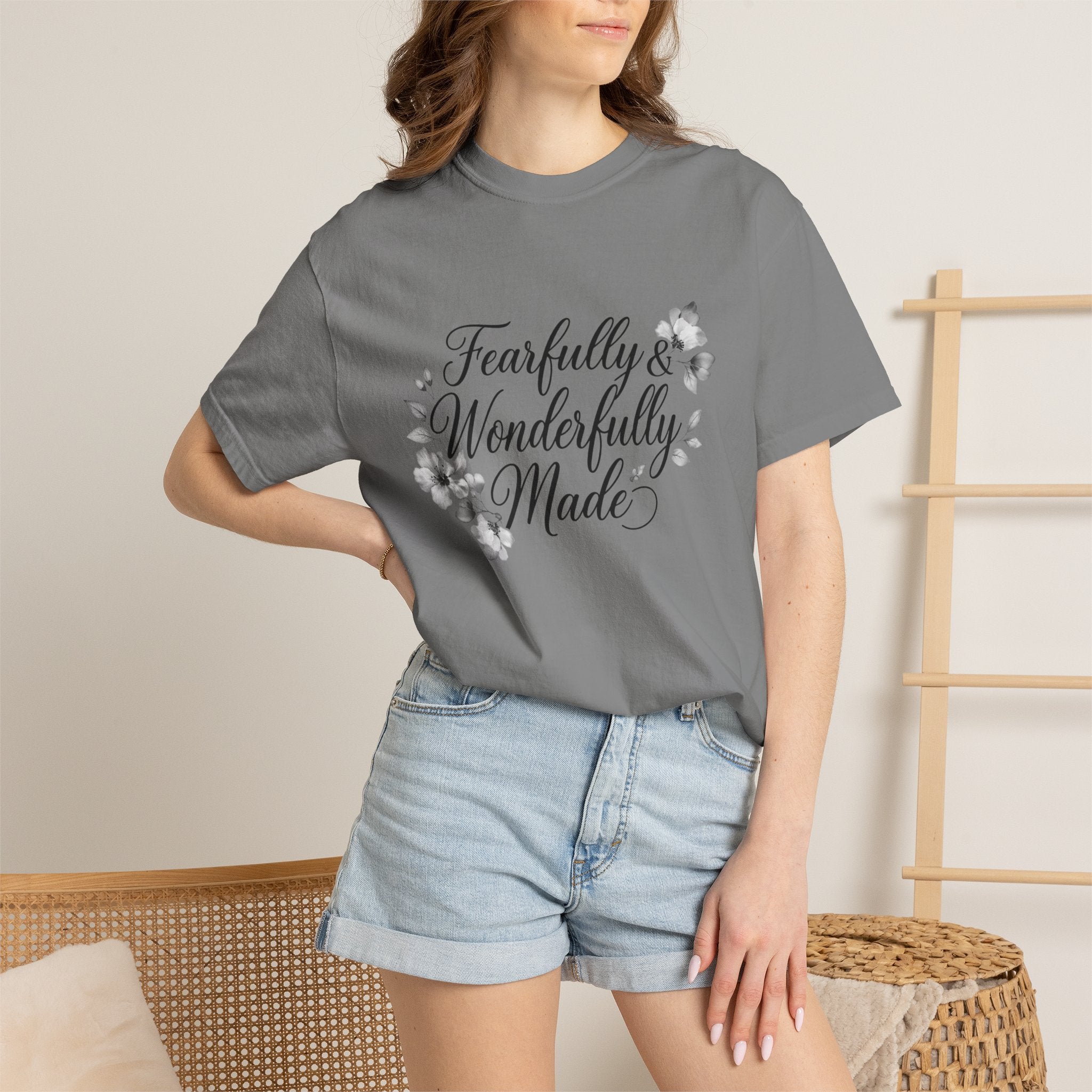 T-Shirt — "Fearfully & Wonderfully Made" Floral Inspirational Tee
