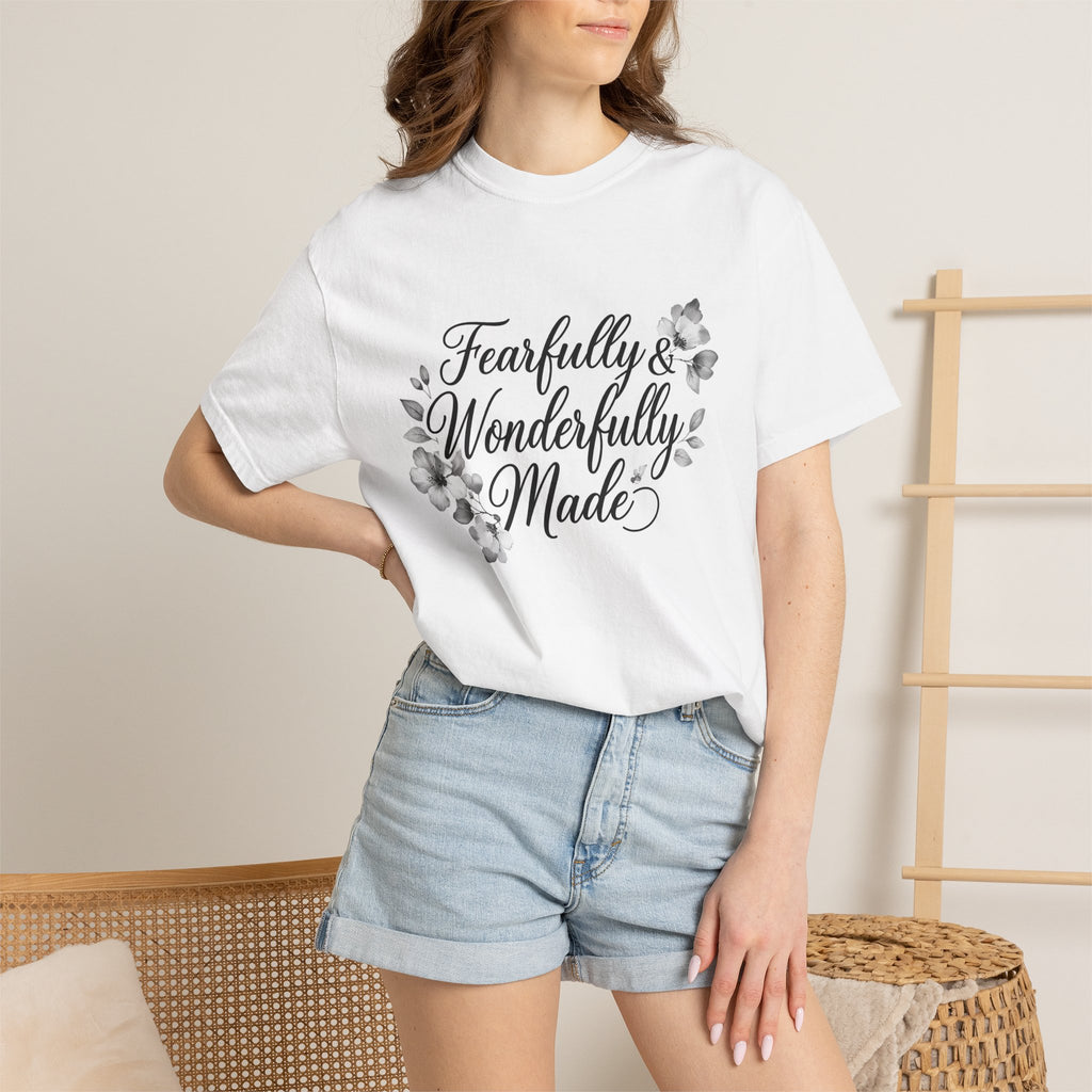 T-Shirt — "Fearfully & Wonderfully Made" Floral Inspirational Tee