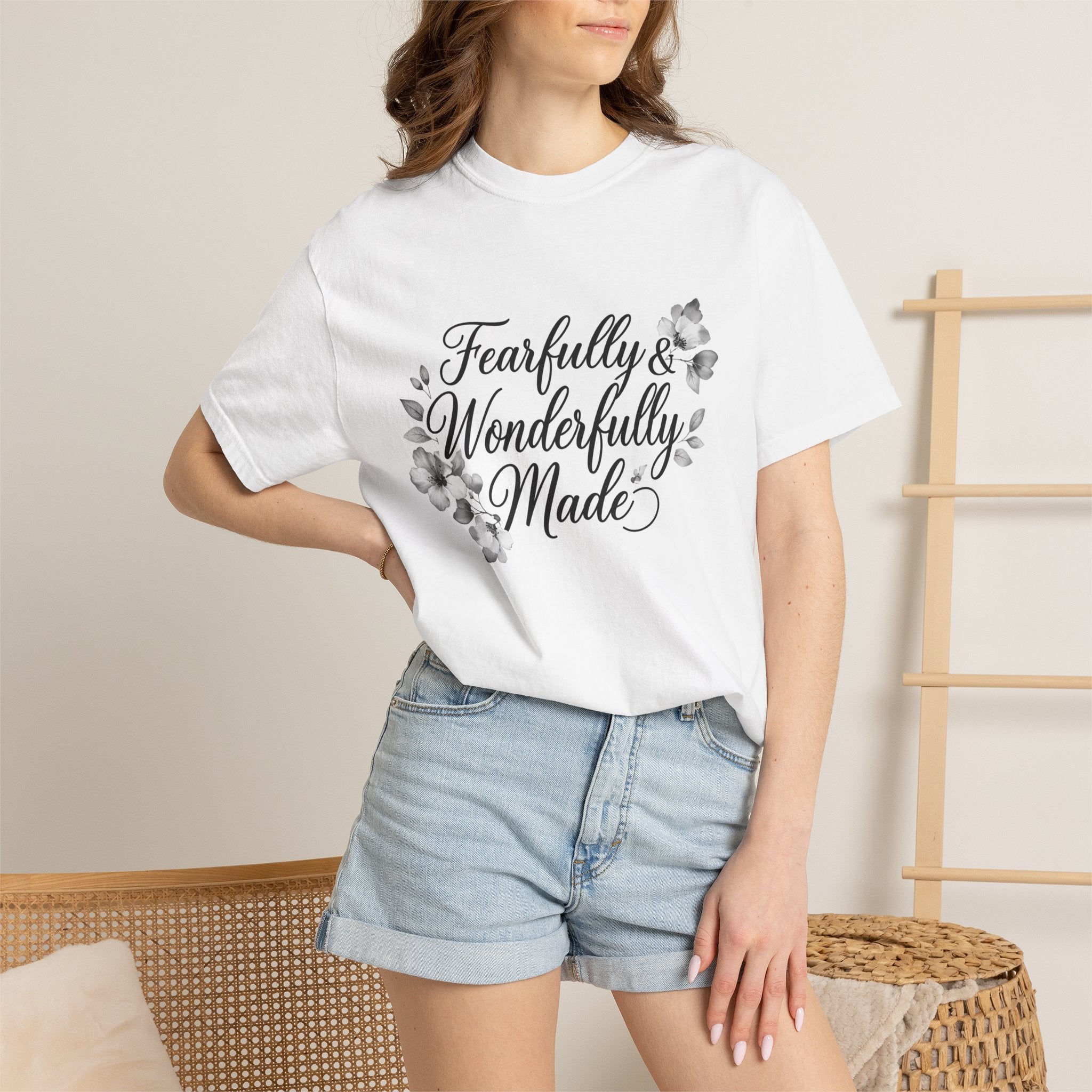 T-Shirt — "Fearfully & Wonderfully Made" Floral Inspirational Tee