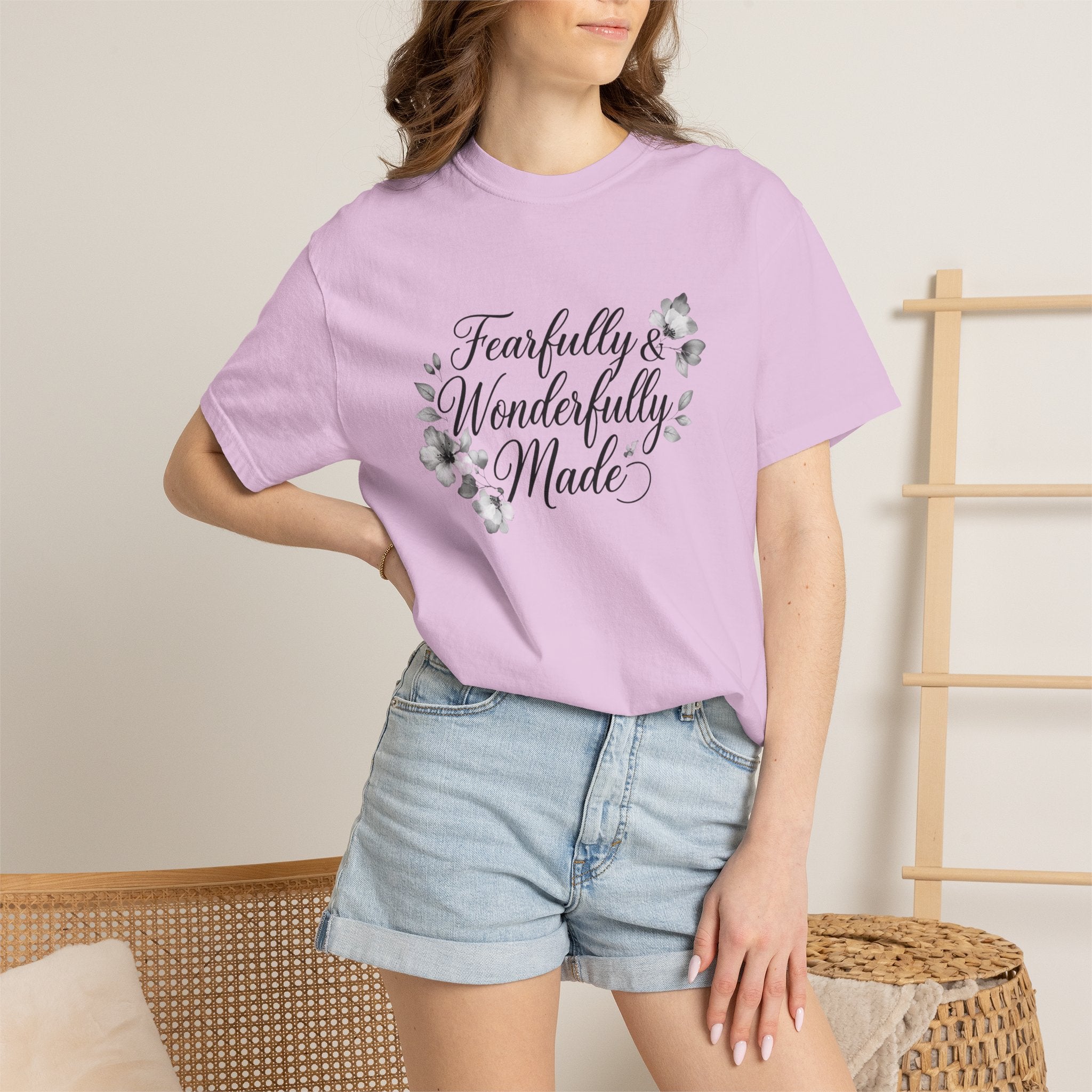 T-Shirt — "Fearfully & Wonderfully Made" Floral Inspirational Tee