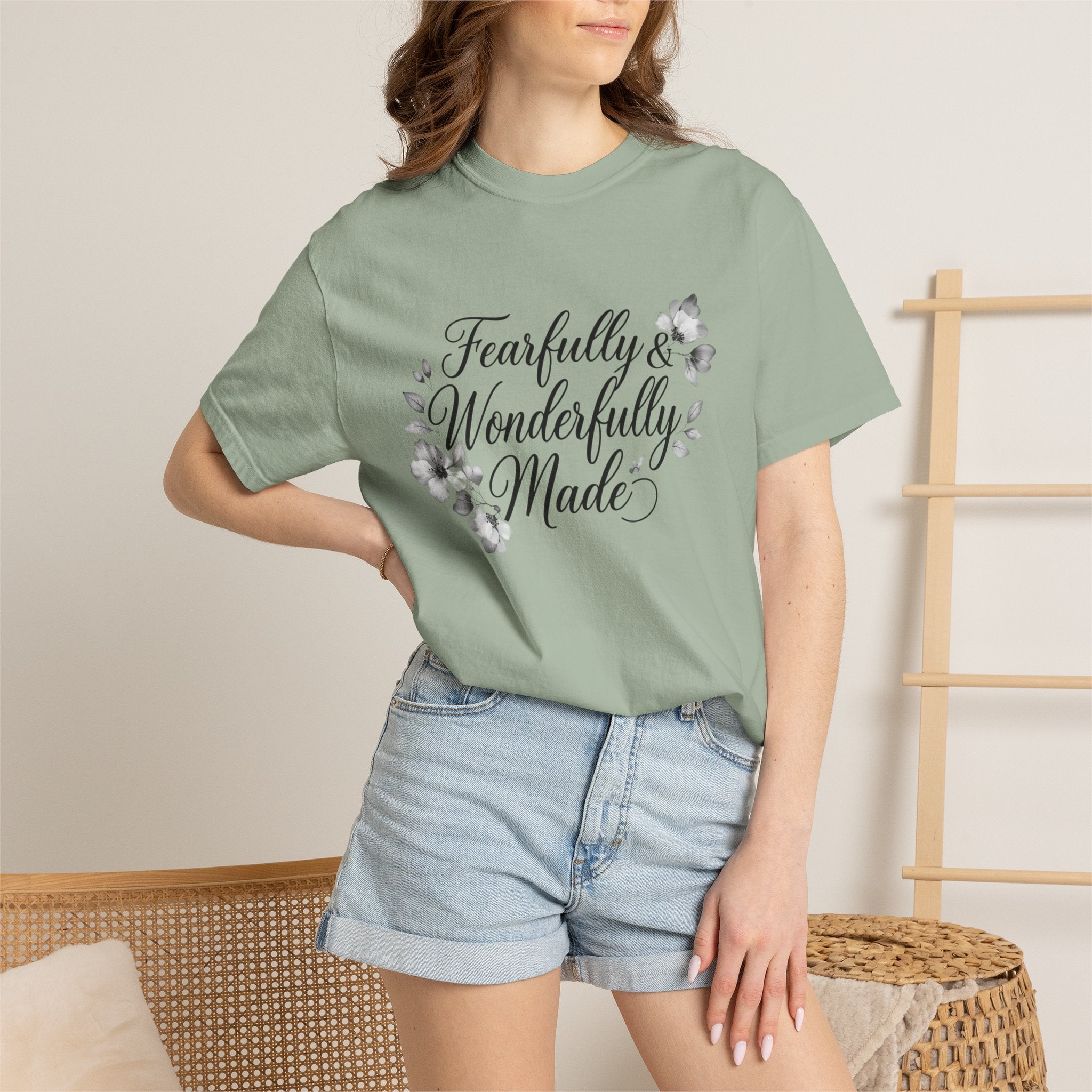 T-Shirt — "Fearfully & Wonderfully Made" Floral Inspirational Tee